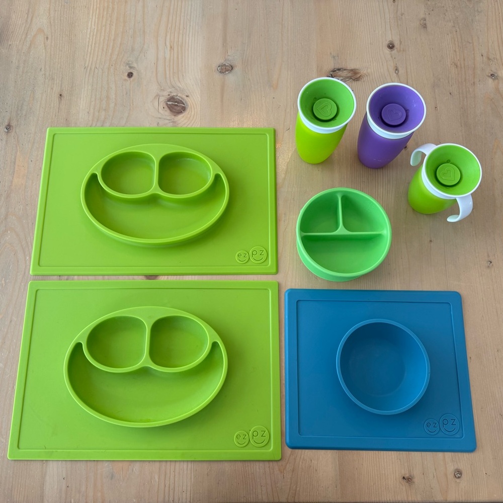 Ezpz Silicone Toddler Plates Bowls Cups Bundle OS Green Blue